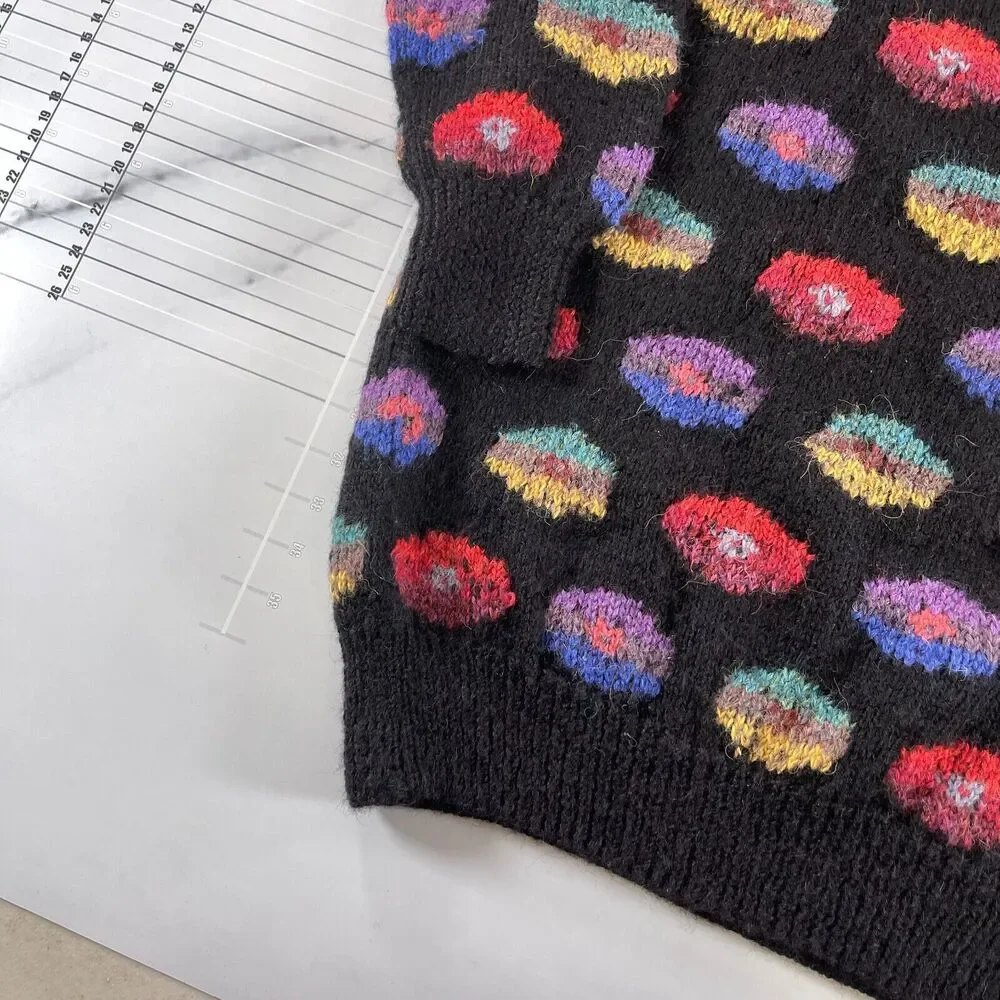 Vintage Peruvian Connection Sweater Womens Extra Large Black Pastel Floral - Picture 10 of 14